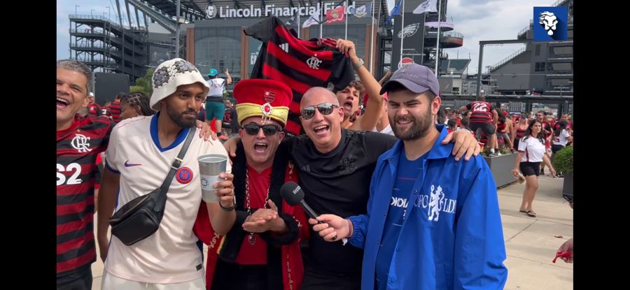 Alex with fellow supporters on a Chelsea away day